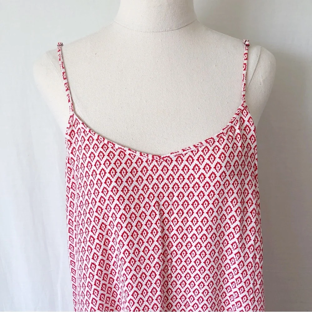 TIGERLILY Size 12 Red White Aztec Print Slip Mini Dress Summer Beach Ruffle Boho - Picture 3 of 9